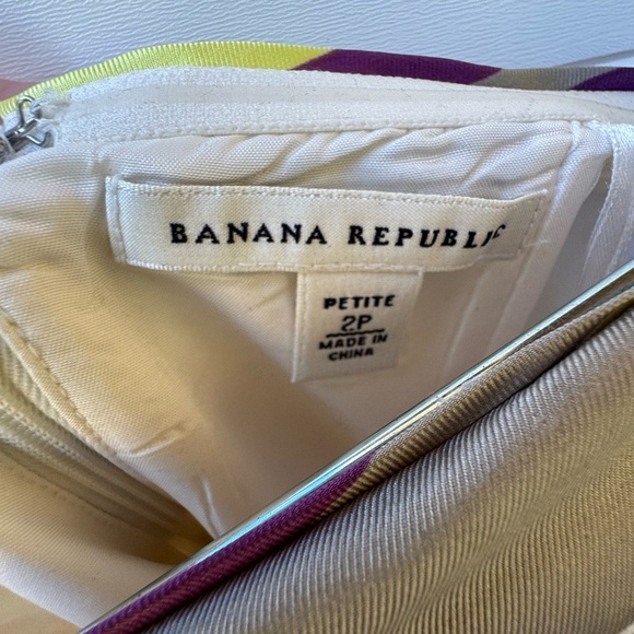 Banana Republic Women’s Size 2 Petite Purple/Yellow Striped Silk Strapless Dress - Picture 2 of 4